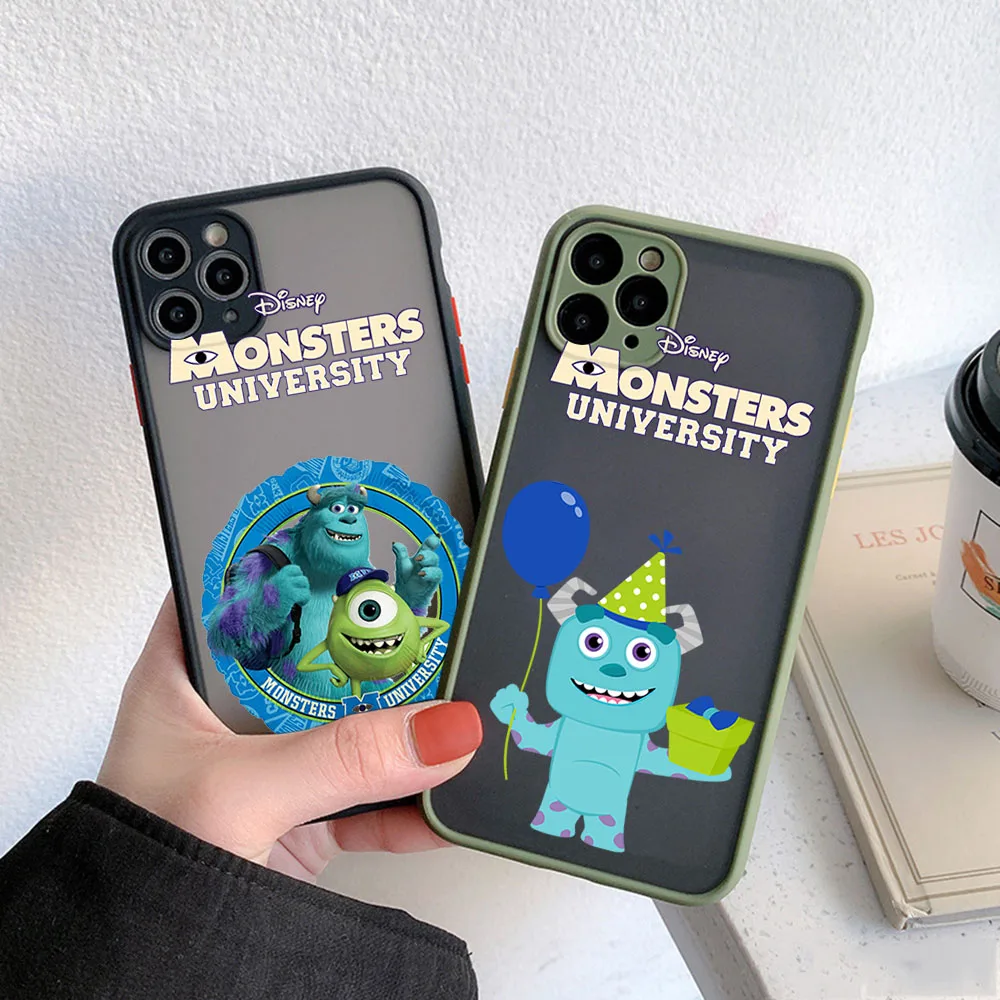 Funda de teléfono para iPhone 11 11Pro XS Max 7 8 Plus SE X XR monstruos de dibujos animados, patrón Inc Disney cubierta translúcida negra