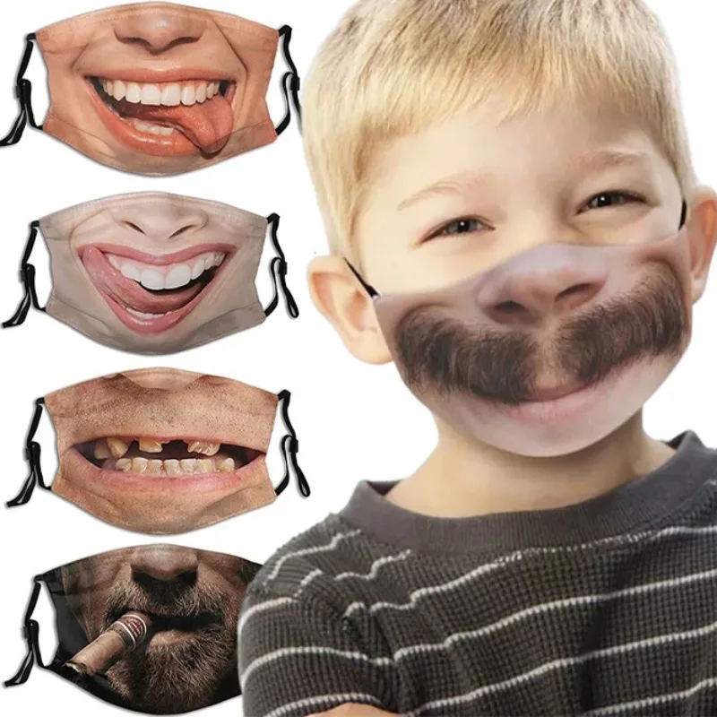 Máscara facial de algodão respirável reutilizável para homens e mulheres, máscara exterior lavável, adereços cosplay de Halloween, acessório engraçado, moda para adultos