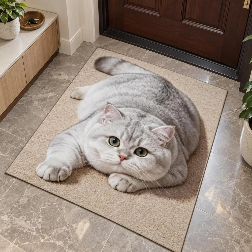 Diatomaceous Earth 3D Cat Floor Mat 40×60CM 50×80CM 60×90CM Non-slip Bathroom Carpet Realistic Washable Bedroom Door Rug