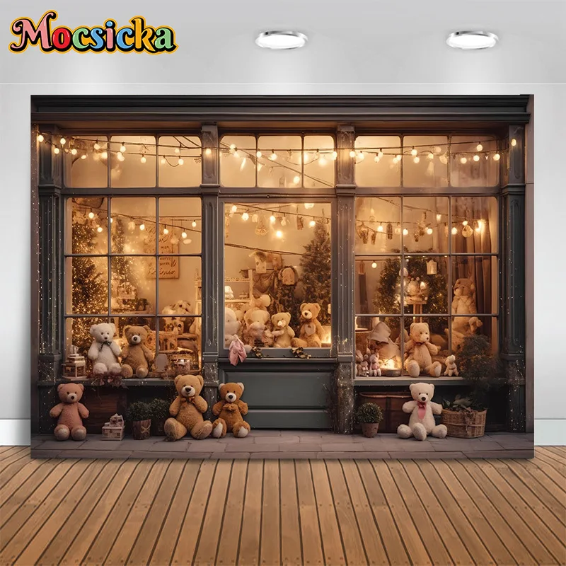 Mocsicka Photography Backgrounds Winter Teddy Bear Shop Decor Backdrop Girls Birthday Party Cake Smash Banner Photo Studio