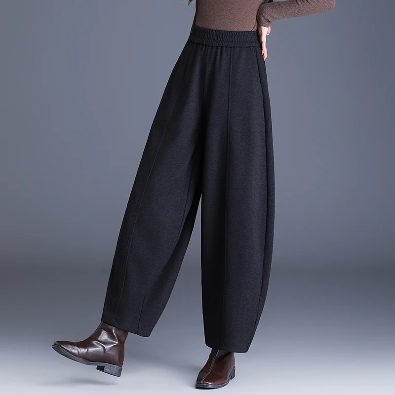 ZUZK, pantalones bombachos cálidos de alta calidad a la moda, pantalones informales con cintura elástica de invierno, pantalones elegantes de talla grande para mujer
