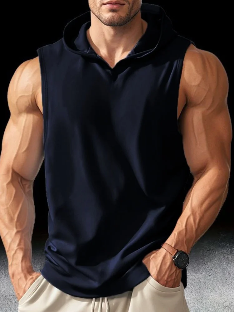 2025 été hommes basket-ball course formation à capuche sans manches haut de fitness à la mode ample séchage rapide sport débardeur