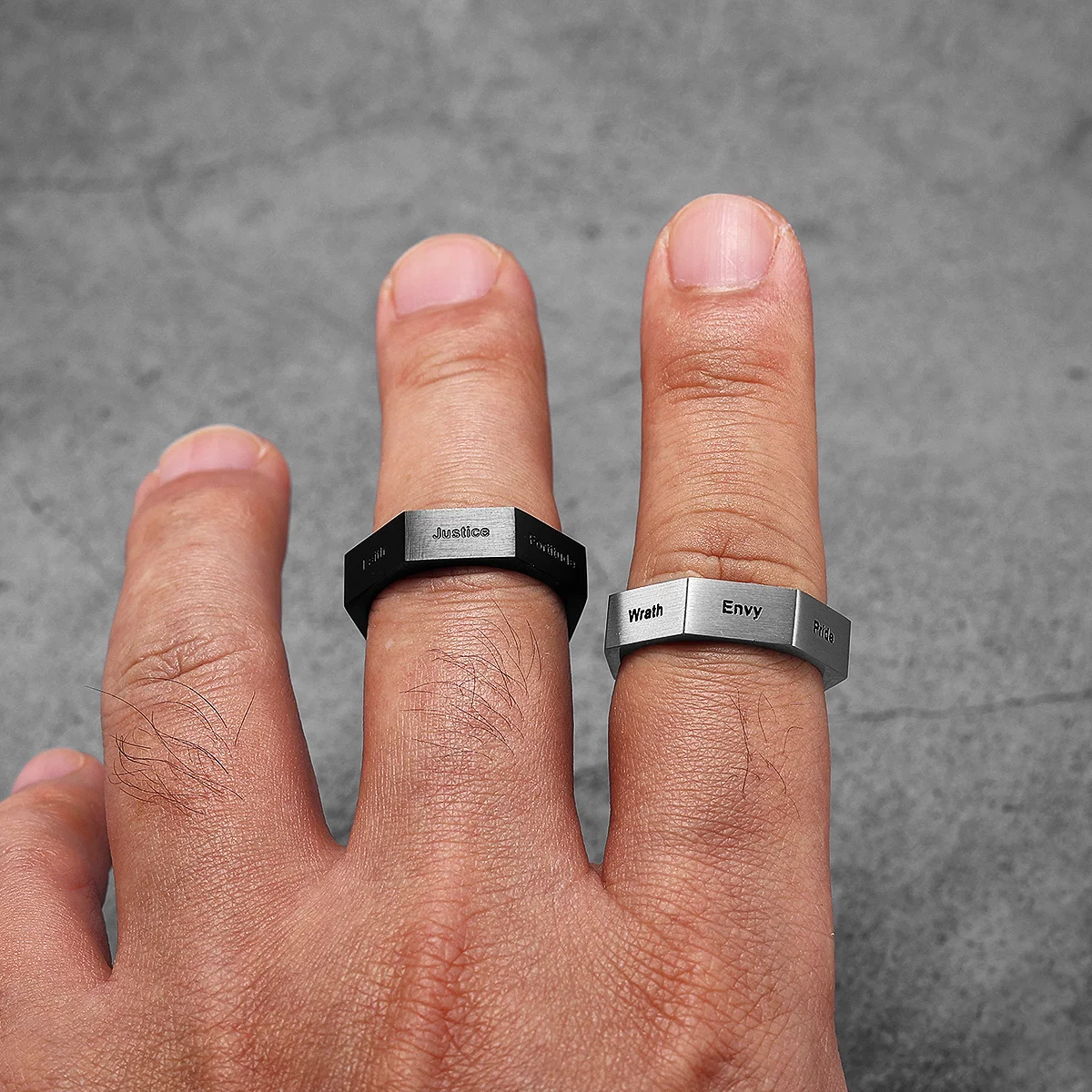 7 Deadly Sins 7 Holy Virtues Stainless Steel Men Rings Punk New In For Male Women Fashion Jewelry Creativity Gift Wholesale view 2