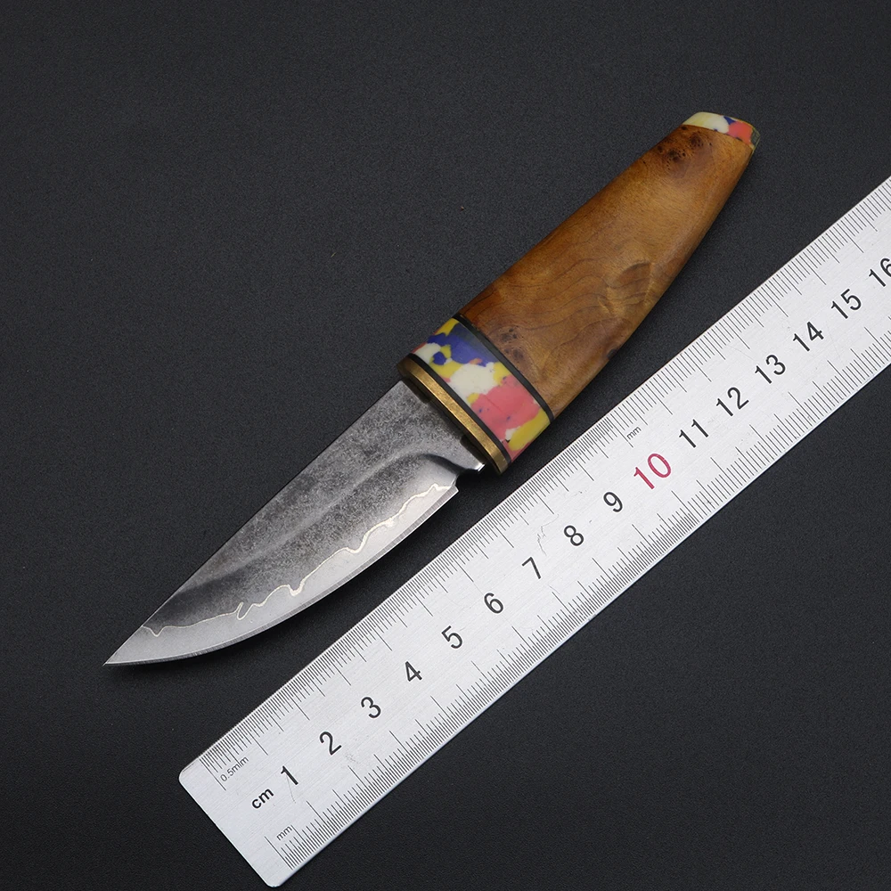 Yabai Solid Wood Small Knife Multifunctional High Hardness Fruit Knife Three-Layer SKD-11 Steel Outdoor Knife Wooden Small Knife