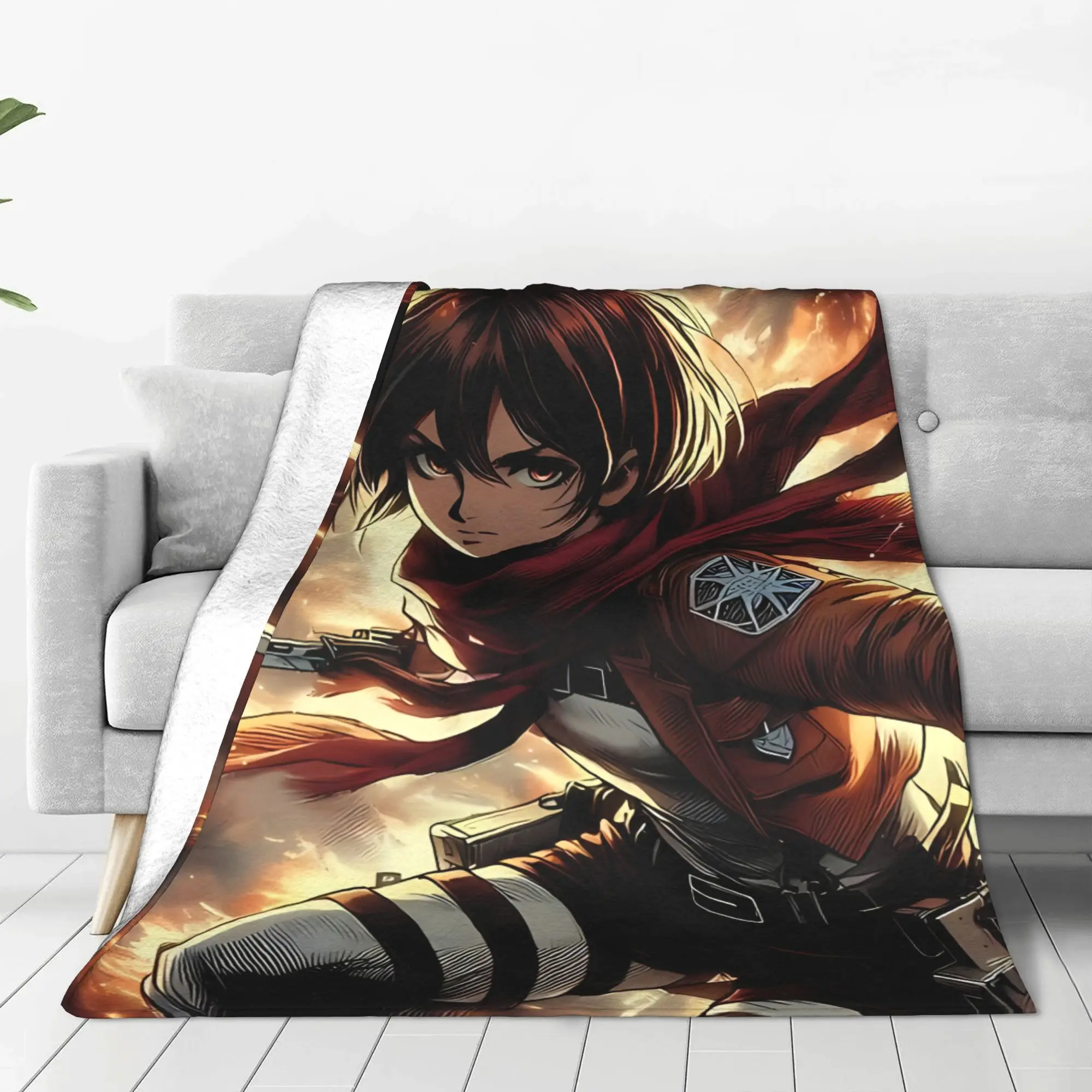1PC Mikasa Fire aAttack on Titan Home Room Decorations Winter Blankets For Adults Bedding Home Interior Sofa Knee