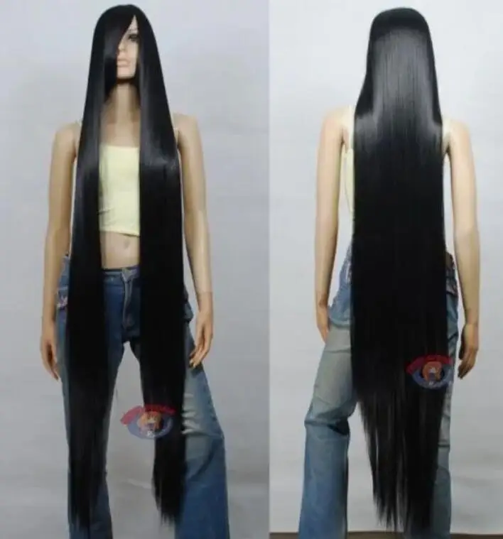 Extra Long Black Cosplay Wig High Temp Cosplay Party Convention Cos Wigs 150CM