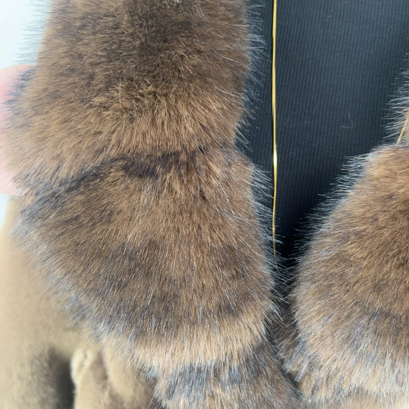 المرأة تقليد السمور دعوى طوق حزام ملابس خارجية دافئة 2026 الخريف/الشتاء نمط جديد موضة الفراء المتكاملة منتصف طول سترة