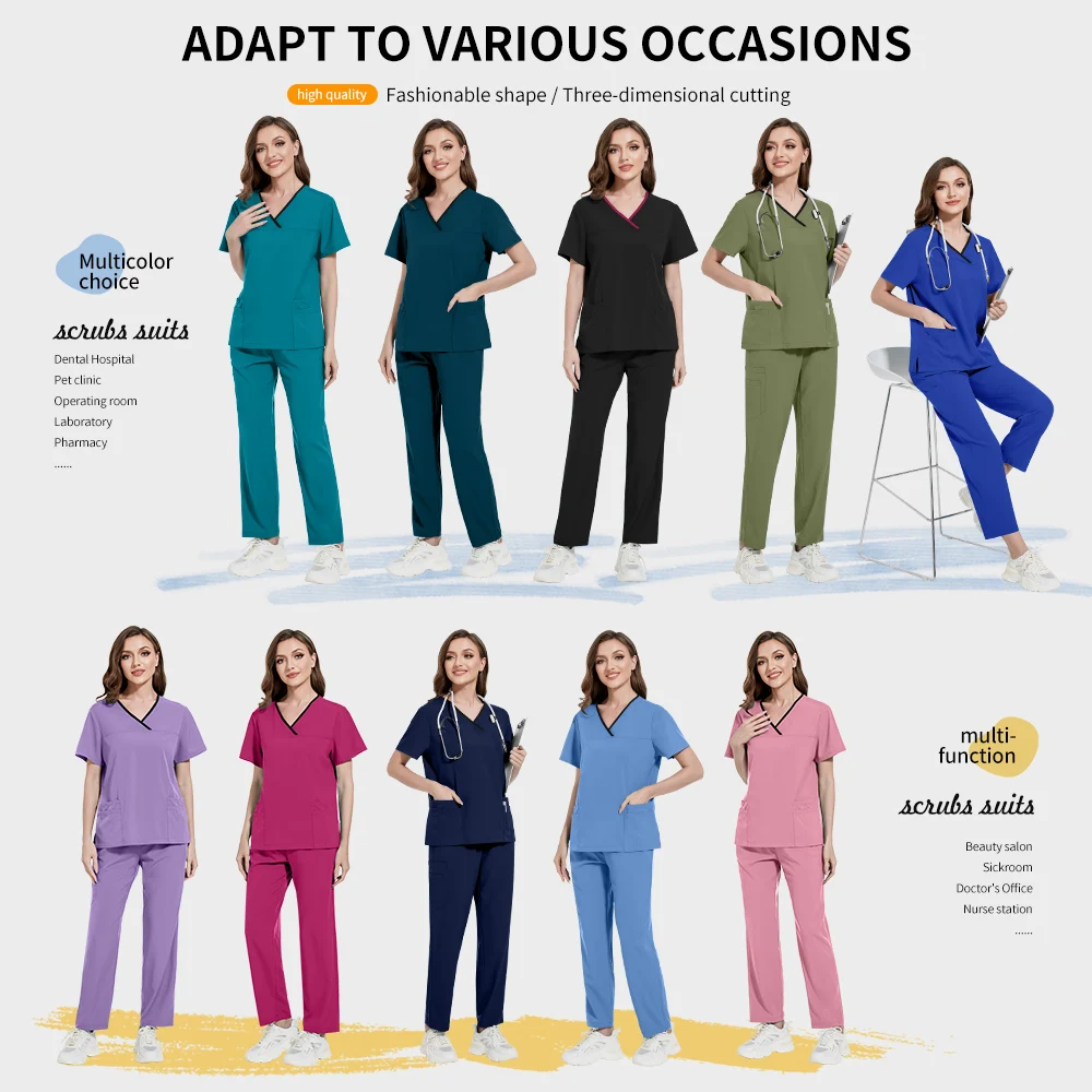 Mehrfarbige Pet Doctor Scrubs Medizinische Arbeitskleidung Chirurgie Uniformen Frauen Kurzarm Top Gerade Hosen Pflege Peeling Sets Uniformen
