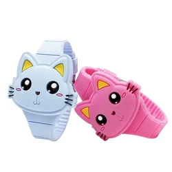 Montre numérique LED en forme de chat pour enfants, sans BPA, bracelet en silicone, design à clapet, montre-bracelet pour filles et garçons, mode, mignon