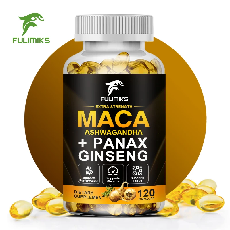 Organic Maca Capsules Supplement - with Ginseng Ashwagandha - Energy Muscle