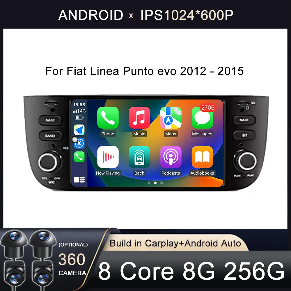 6.2“  For Fiat Linea Punto evo 2012 - 2015 4G Car Carplay Auto Android OS Radio Navigation GPS Multimedia Video Player BT 5.0