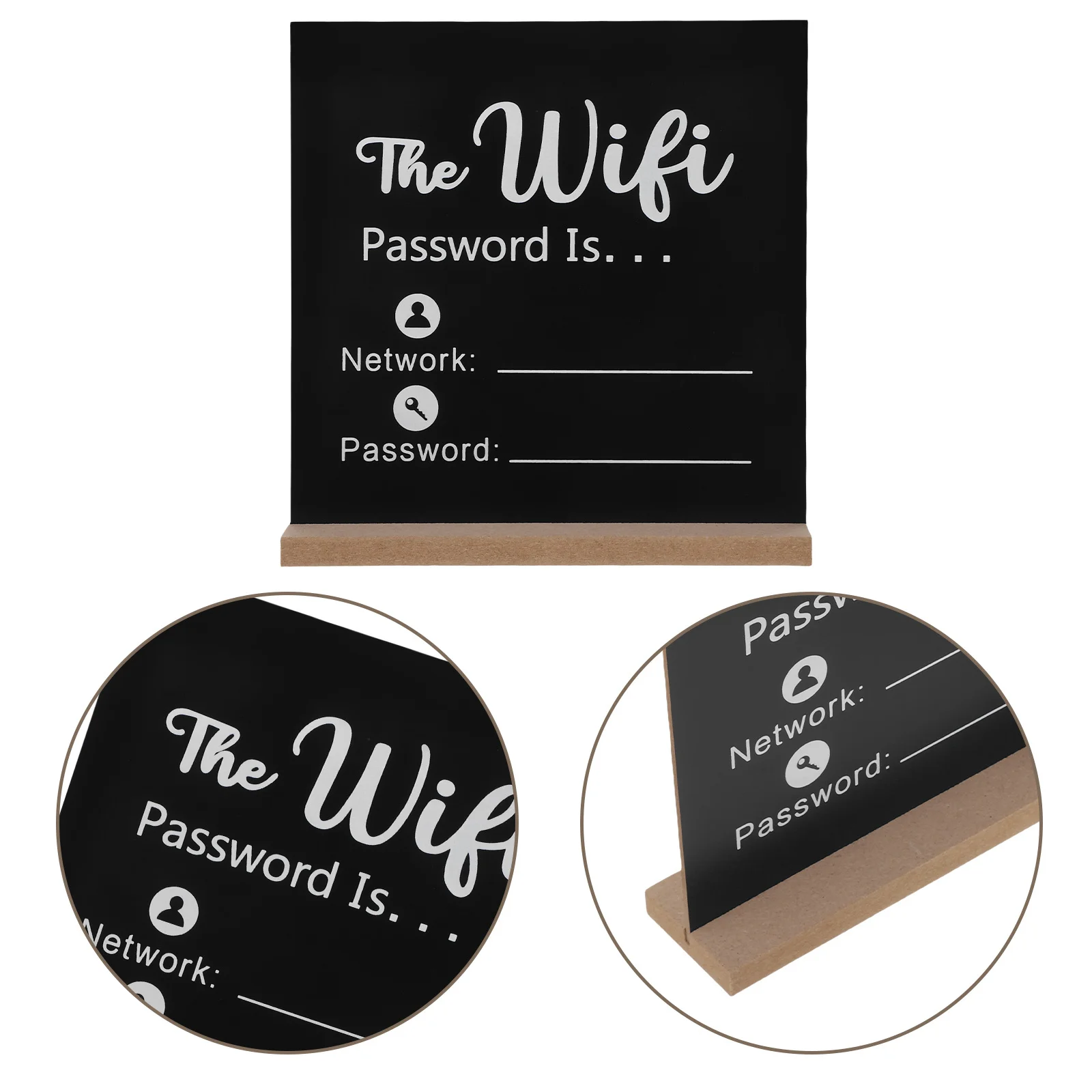 لافتات الشبكة اللاسلكية، علامة كلمة مرور واي فاي سوداء لسطح المكتب مع قاعدة لمؤشر شبكة سطح الطاولة في غرفة الاجتماعات في المكتب والفندق #1