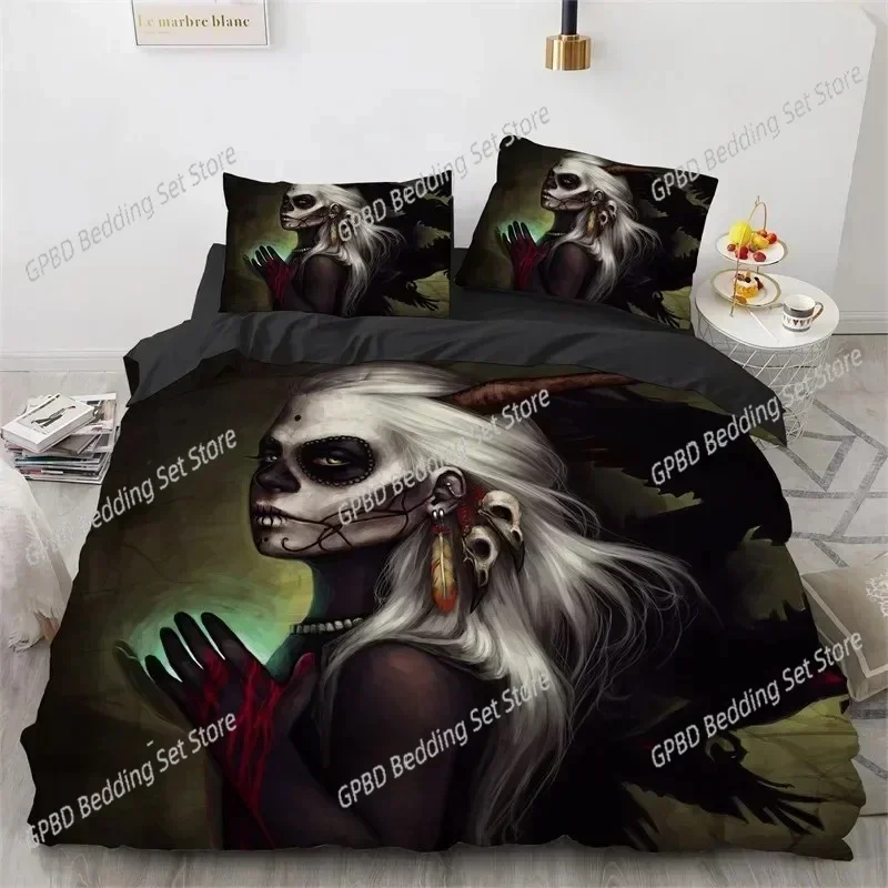 Skull Girl Day Dead Bride Dark Color Roses Comfortable Duvet Quilt Cover Pillowcase Bedding Set Bedroom Decoration Home Textile