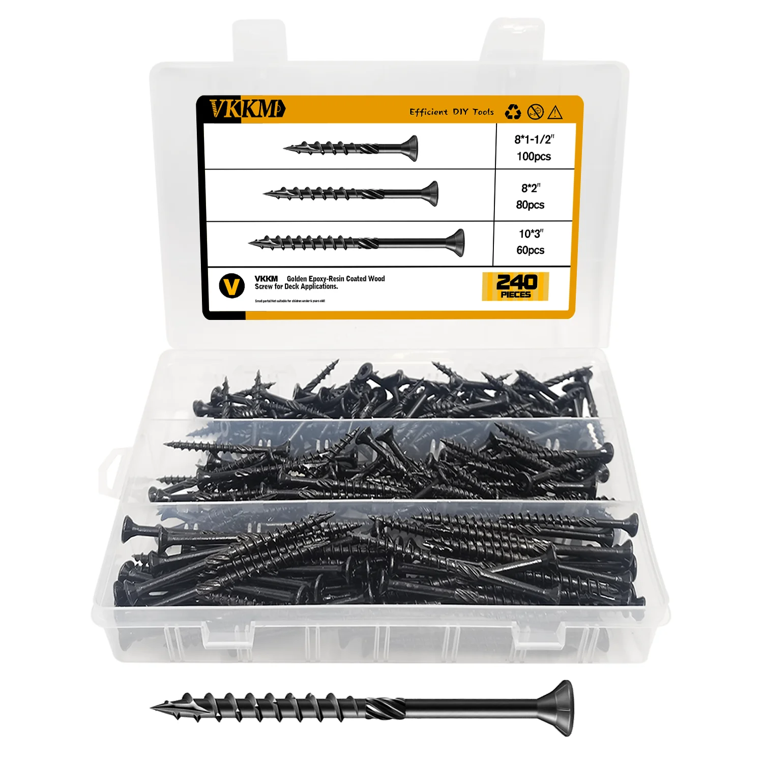 

VKKM #8#10 240Pcs Black Knurled Deck Screw Set, Epoxy Coated, Suitable for Outdoor Furniture Assembly.