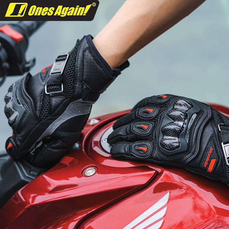 

OnesAgain MG16 Motocross Carbon Fiber Summer Leather Sheepskin Breathable Anti-Drop Competition Four Season Motorcycle Gloves