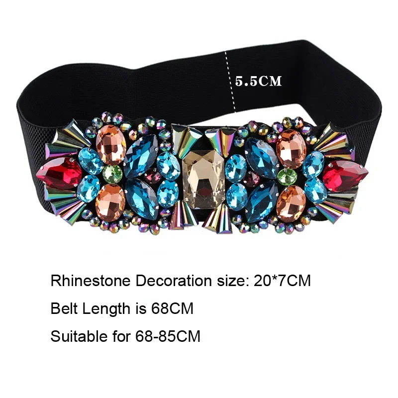 Brand White Rhinestone Waist Belt For Women Ladies Elastic Waist Band Colorful Crystal Bead Corset Strap Dress Belt Accessories