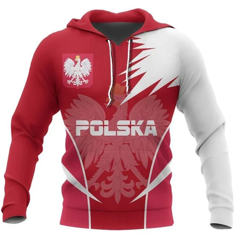 Polish Flag Emblem 3D Harajuku Printed Retro Fashion Men's And Women's Sports Outdoor Leisure Daily Loose Comfortable Hoodie