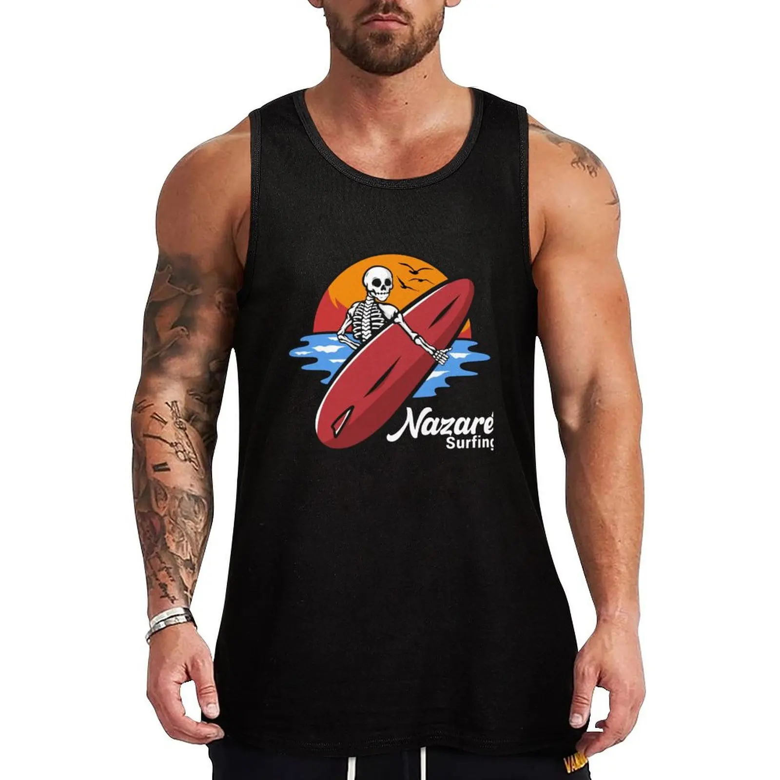 Nazare Surfing Portugal gift Tank Top plain t-shirt sleeveless shirt man gym Sleeveless men gym clothes men