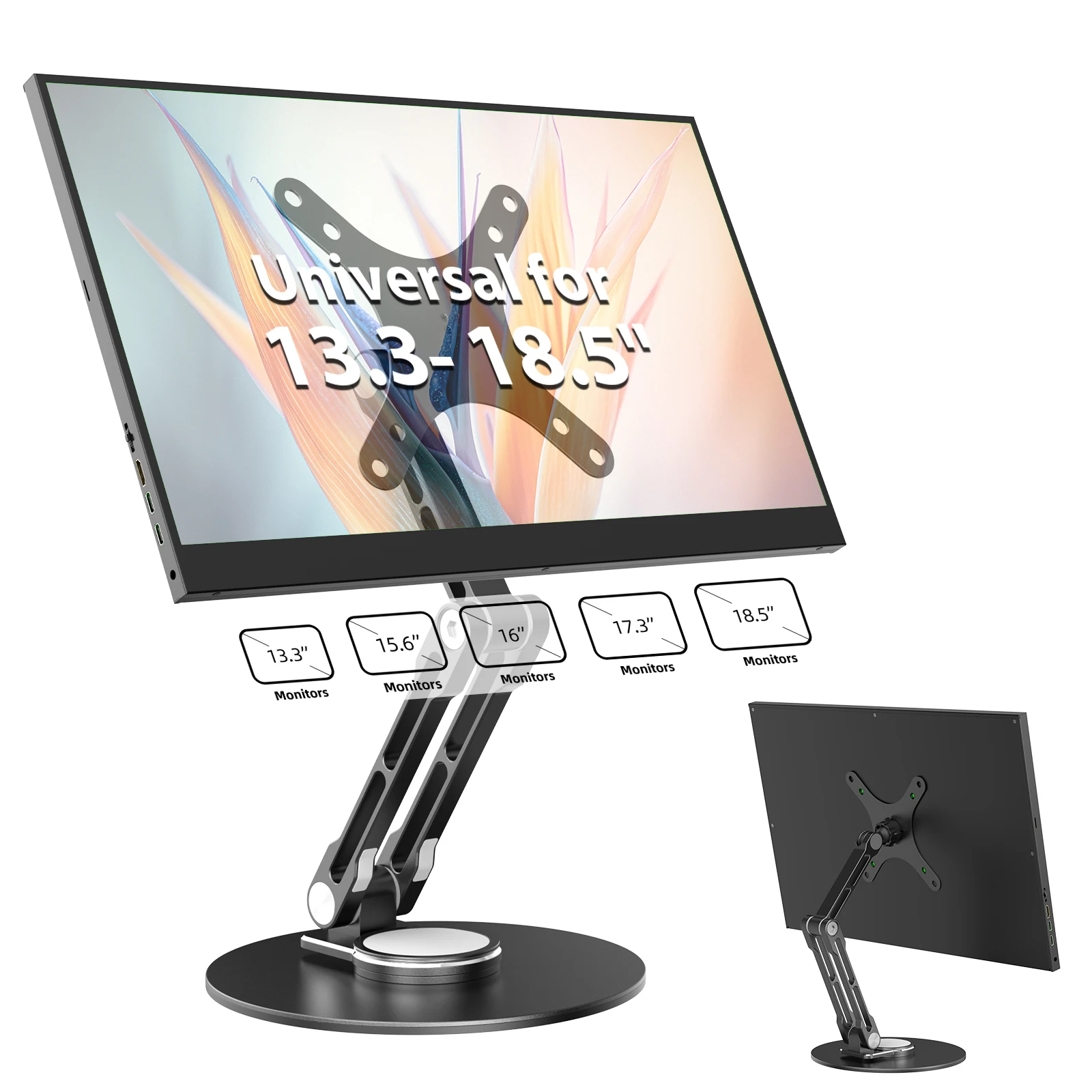 UPERFECT 단일 모니터 스탠드 자립형 VESA 모니터 데스크 마운트 암은 13'' ~ 18.5'' 컴퓨터 화면에 적합하며 높이 조절이 가능한 회전 기울기 회전 VESA 마운트 75/100mm