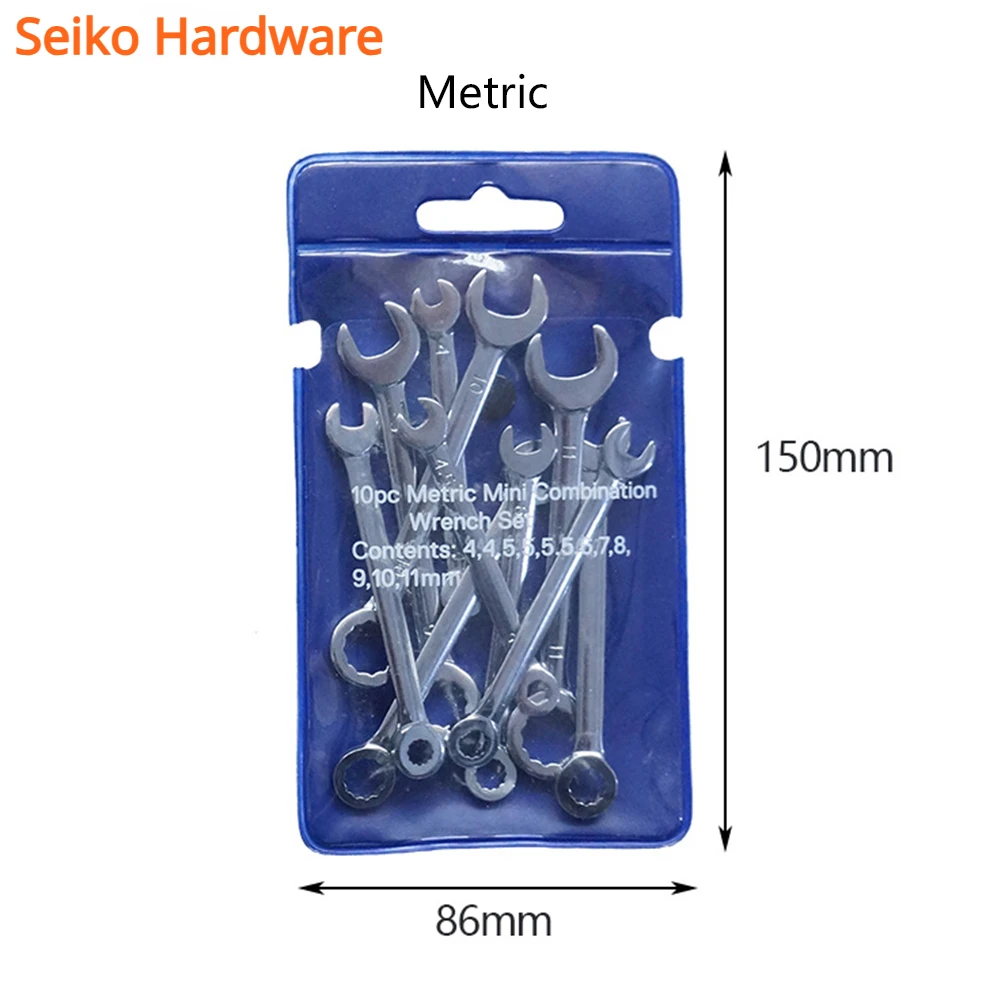 10pcs Mini Spanner Wrenches Set Hand Tool Key Ring Spanner Explosion-proof Pocket British/Metric Type Wrenches