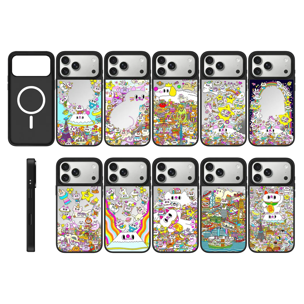 

Lucky Cat Mount Fuji Pattern Mirror Surface Phone Cover for IPhone 14 15 16 17 Pro Max Case for IPhone 17Pro