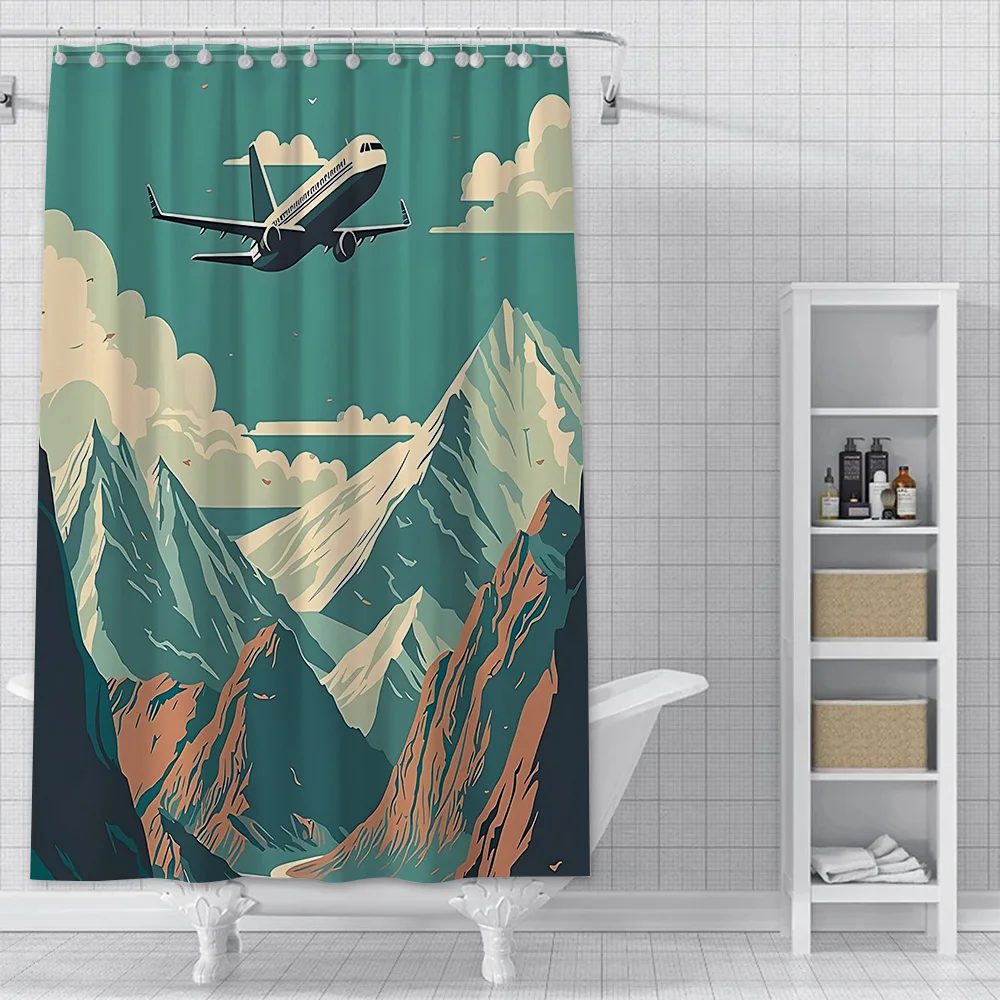 Vintage Aircraft Artwork Airplane Shower Curtain Waterproof Polyester Fabric Bath Curtains Home Bathroom Decor Curtain With Hook