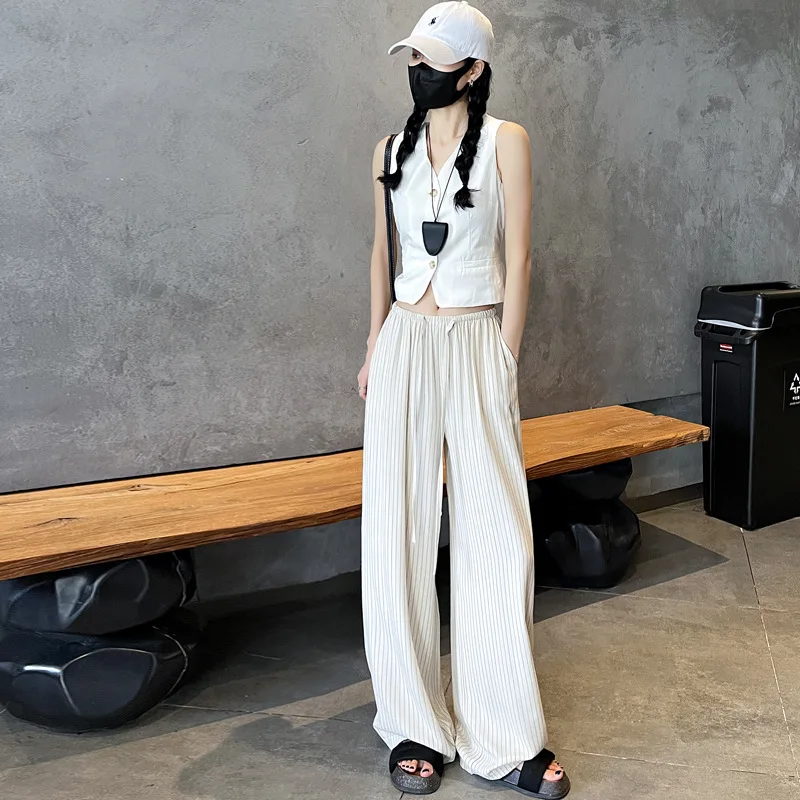 2025 Summer New Ice Silk Linen Pants Women's Wide-leg Pants