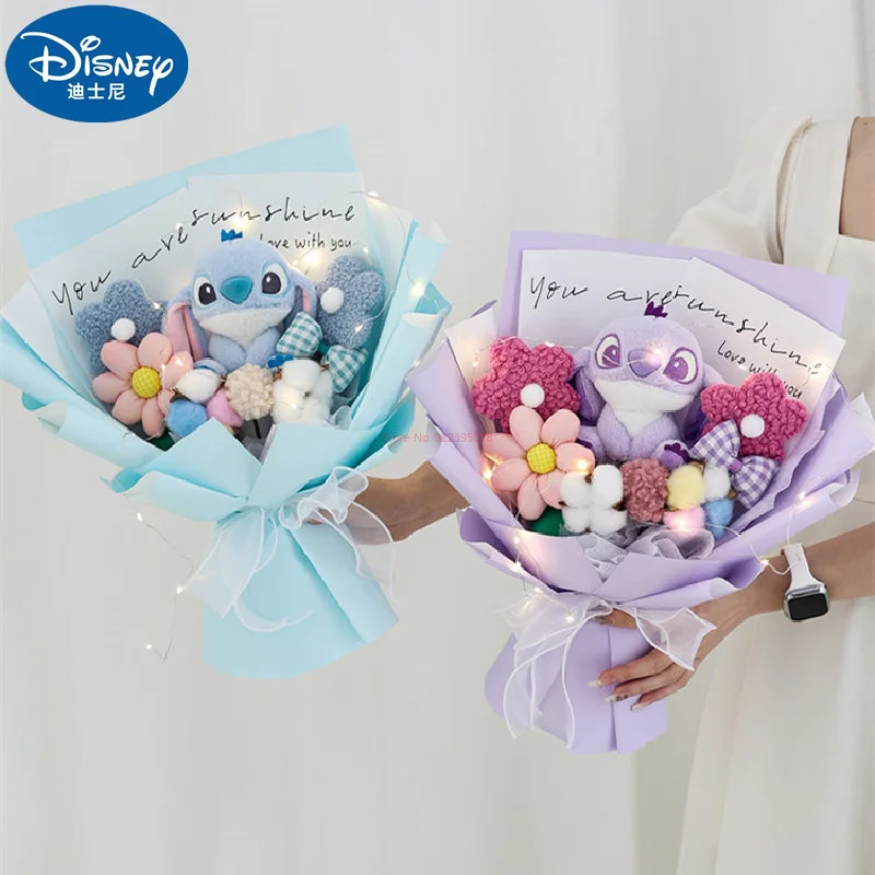 Disney Anime Stitch Stellalou Plush Bouquet Doll Toy Kawaii Cartoon Creative Gift Box Valentine'S Day Birthday Graduation Gifts