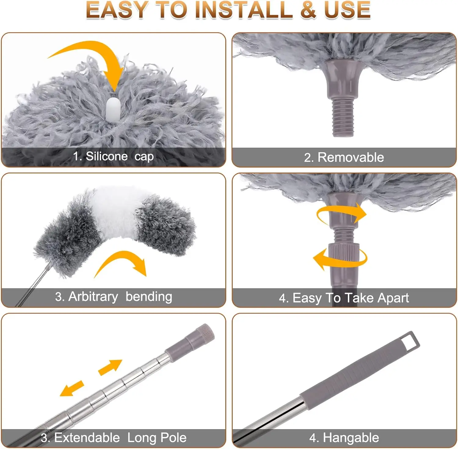 UNTIOR Duster Brush Microfiber Duster Extendable Gap Dust Tools Retractable Car Cleaning Brush Household Ceiling Cleaning Tools