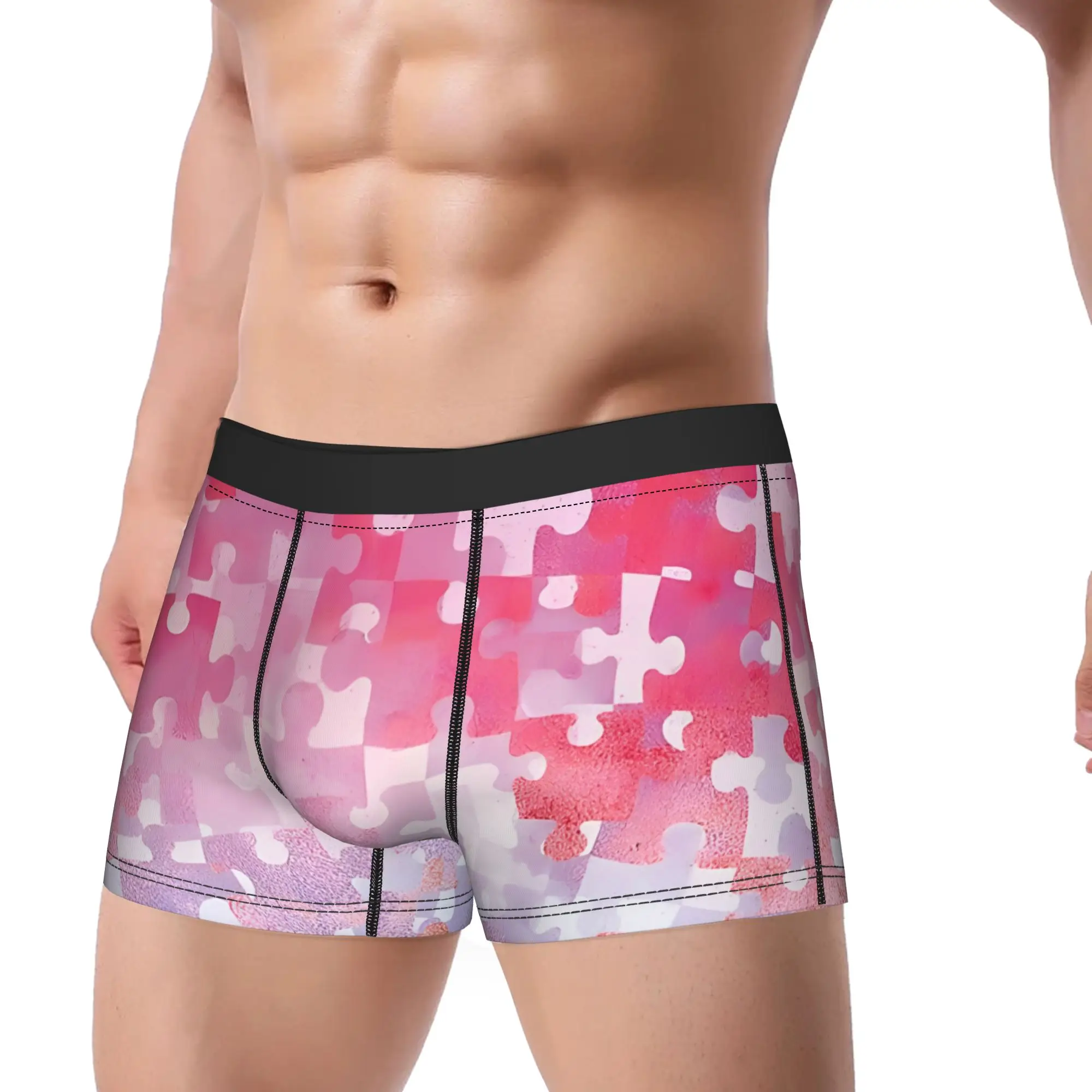 Purple Pink Gold Puzzle Pieces Underpants Homme Panties Man Underwear Puzzle Print Shorts Boxer Briefs