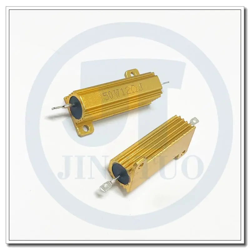 RX24 50W Gold Aluminum Shell Resistor 0.1 0.2 0.5 1.5 2.5 4 6 8 10 12 20 50 100R 150R 200R 300R 500R 1K 2K 10K 15K Ohm 50Watts