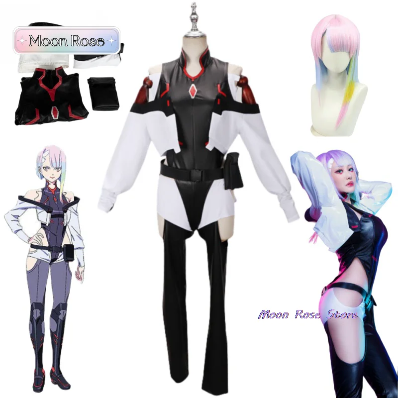 

Game Cyber Lucy Costume Punk Cosplay Anime Sexy Women Bodysuit Jumpsuit Lucy Wig Role Play Uniform Halloween Clothes