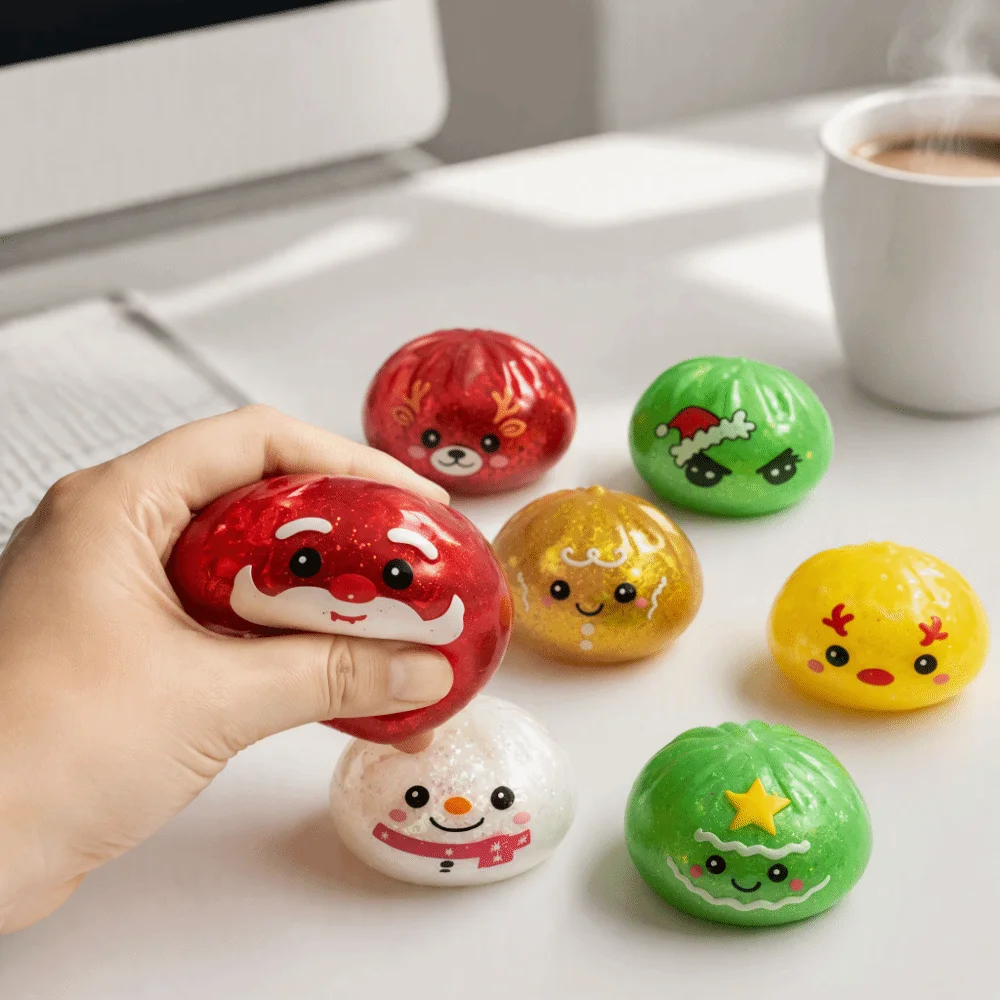 Colorful Design Squeeze Stress Balls Low Rebound Reusable Material Dumpling Squeeze Elk Shape Santa Claus Shape