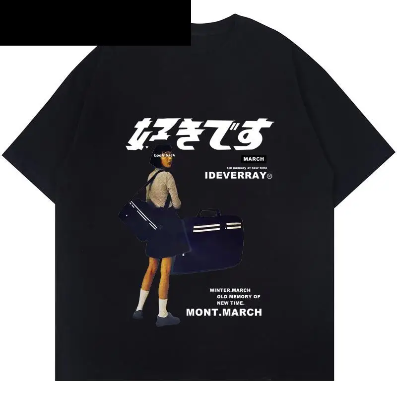 Hip Hop Streetwear Gothic Harajuku T Shirt Girl Japanese Kanji Print Tshirt Summer Mens Short Sleeve Oversized T-Shirt Y2k Top