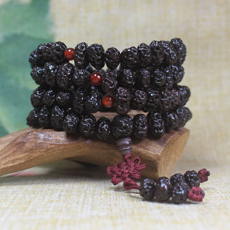 

Tian Yi Zi Buddhist Bead Bracelet, 108 Beads, 1.1cm, Coffee Color, Ruyi Bodhi, Great Ruyi