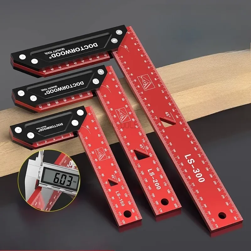 Aluminum Alloy Right Angle Ruler Precision Measurement L-shaped Ruler Tool Woodworking Multifunctional Thickening Measuring Tool