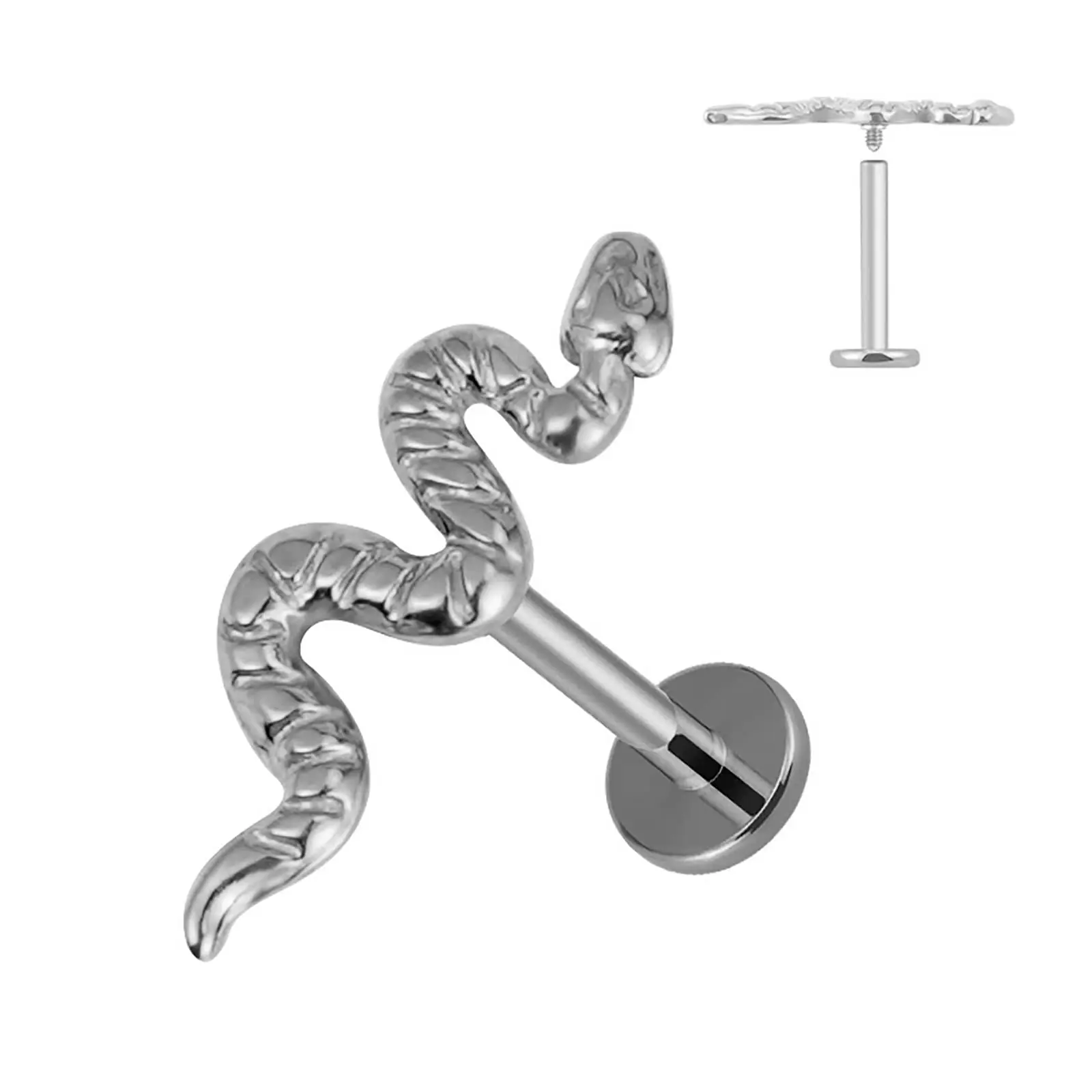 

F136 Titanium Alloy Dark Snake-Shaped Stud Earrings, Medical Implantable Grade, Anti-Allergy, Cochlear Studs, Ear Bone Studs.