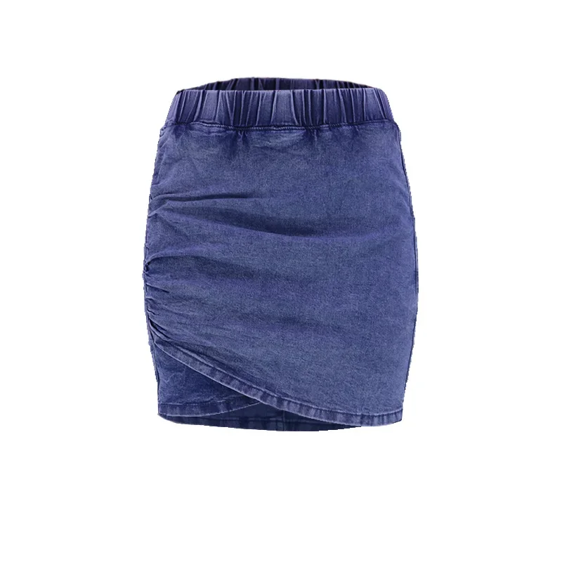 A New Summer Classic Solid-color Denim Half Body Skirt. Women's Fashion Irregular Slim-fitting Hip Wrap Half Body Short Skirt
