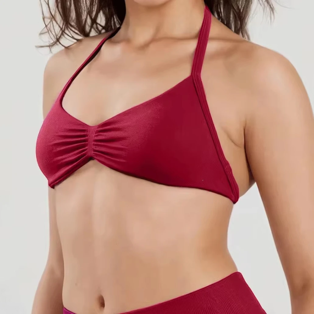 ملابس حريمي عالية الدعم رقيقة حزام الرسن الرياضة سلس حمالات الصدر تأثير Strappy الصدرية رياضة أعلى Scrunch تجريب اليوغا تانك الصدرية