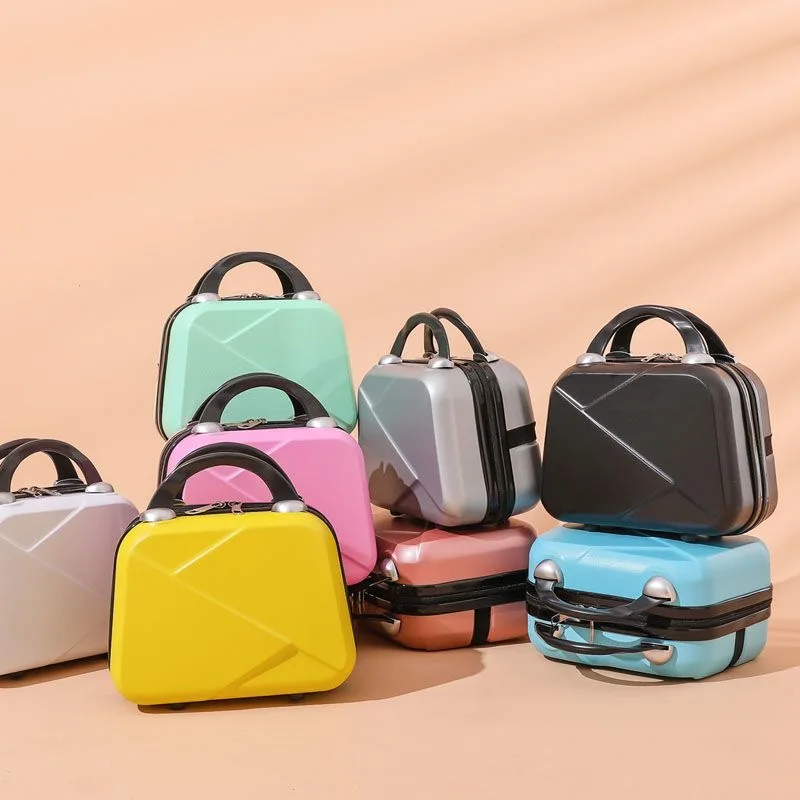 Koper Mini 14 Inci Tas Bagasi Travel Kotak Penyimpanan Kecil Merah Muda Ritsleting Kotak Kosmetik Imut Ringan untuk Wanita Bagasi Sederhana Warna Solid