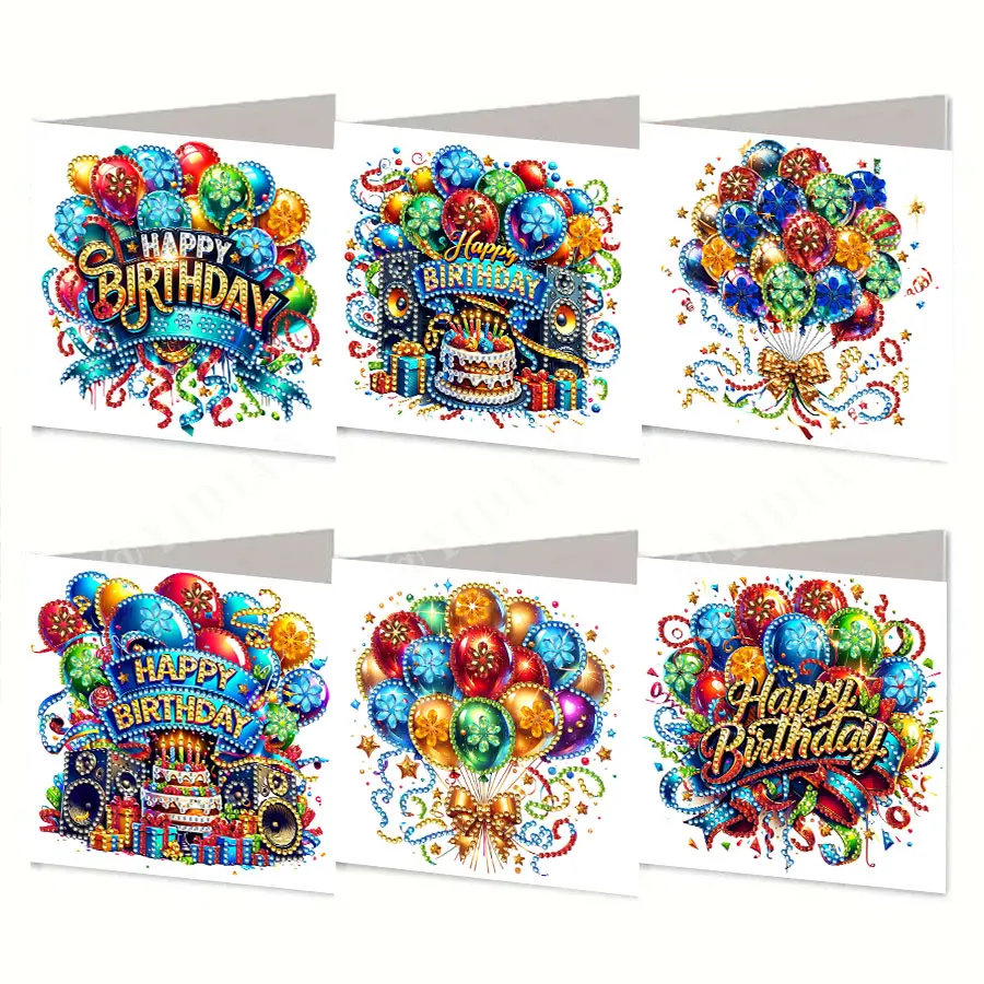 Ensemble de cartes d'anniversaire avec peinture diamant de 6 pièces – Cadeau d'anniversaire, parfait pour l'envoi de vœux chaleureux à la famille et aux amis