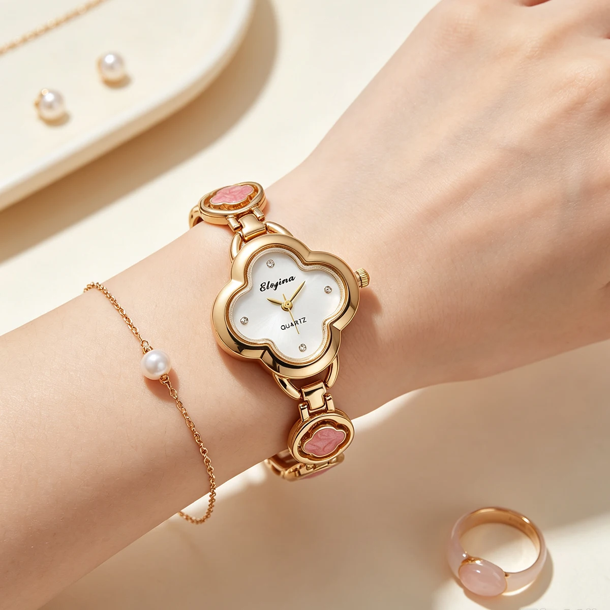 새로운 스타일의 스톤 소재 네잎 클로버 여성용 시계, - Stones Watches & Jewelry In Sweden Ab 리뷰 및 가격