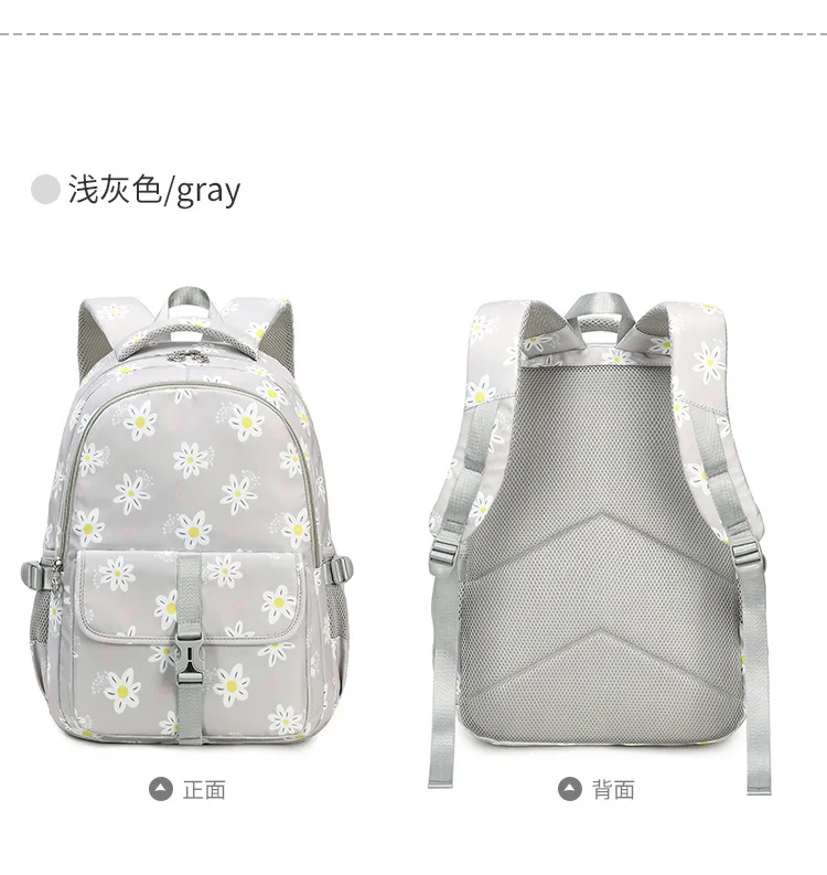 Large Capacity School Backpack for Girls Elementary Middle School Bags Purple Bookbag Student Flower Backpack with Many Pockets
