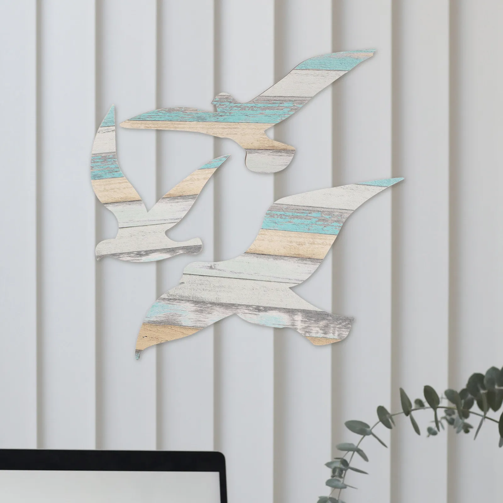 3Pcs Wooden Seagulls Wall Sculpture Mediterranean Nautical Wall Decor Hd Inkjet Printed Coastal Seaside Decoration Living Room