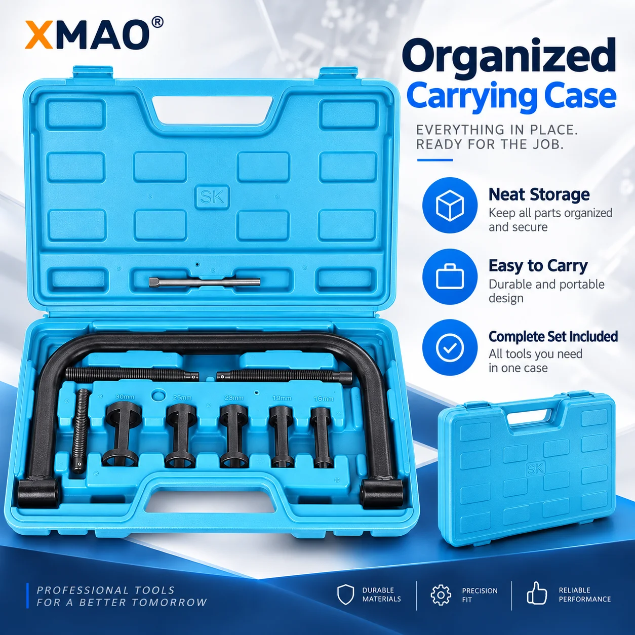 XMAO Overhead Engine Valve Spring Compressor Kit 16-30mm Valve Removal Installation Tool Set 5 Sleeves Carry Case Repair