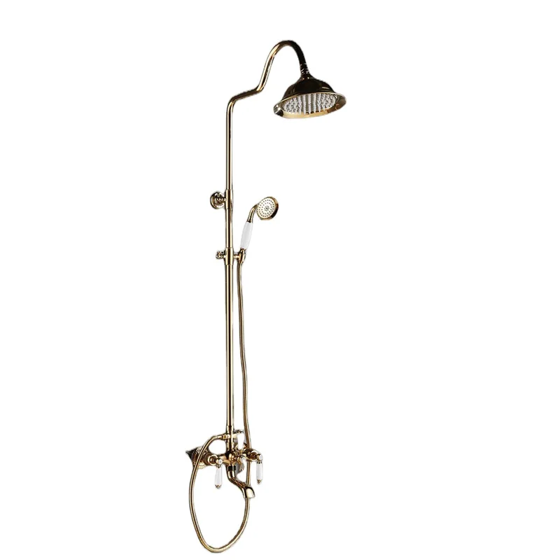 

French retro copper gold bath faucet shower shower set, double telephone hot and cold faucet