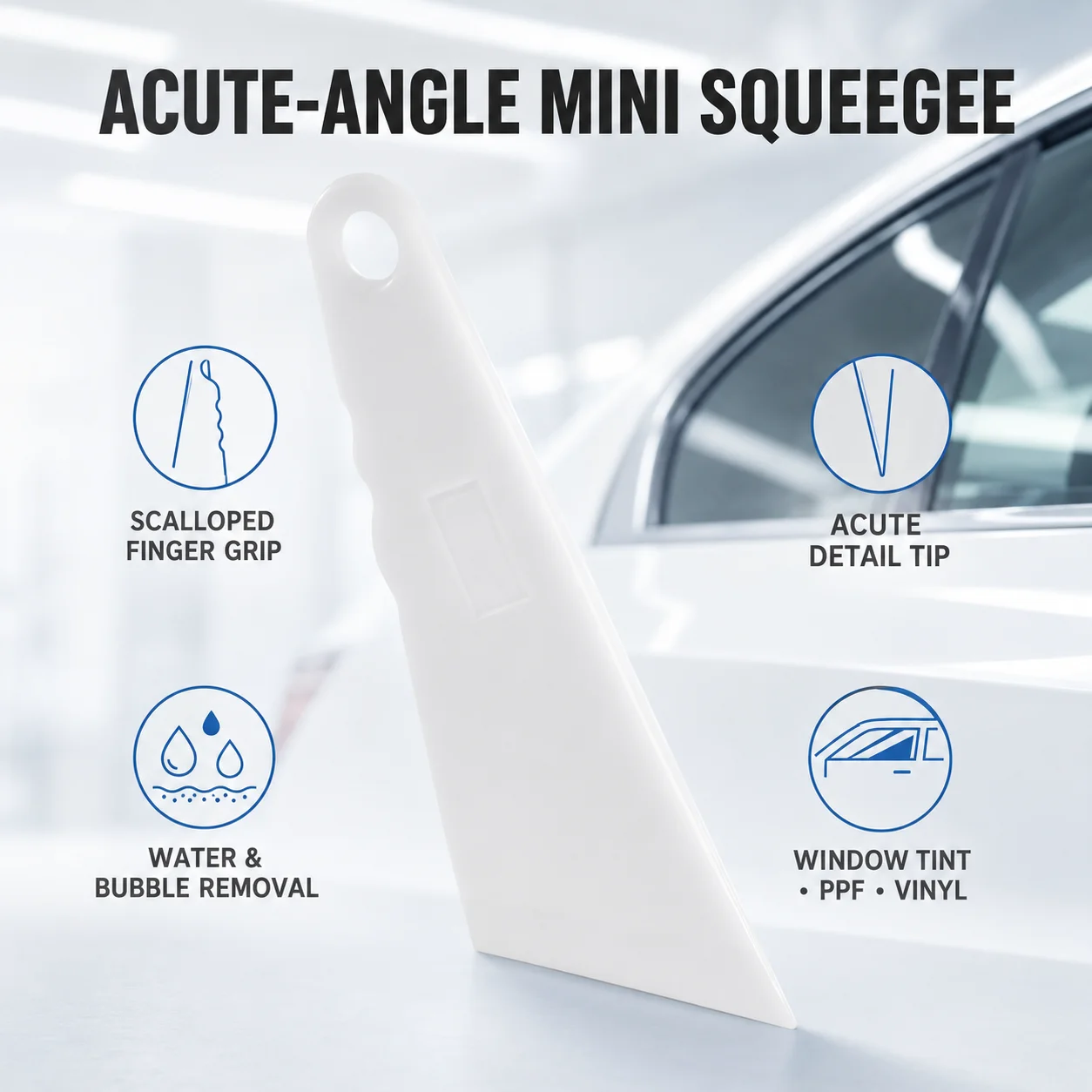 Mini White Acute Angle Squeegee Edge Scraper Bubble Remover Car Wrap Tool Vinyl Wrap Tool PPF Tool Window Tint Tool Applicator