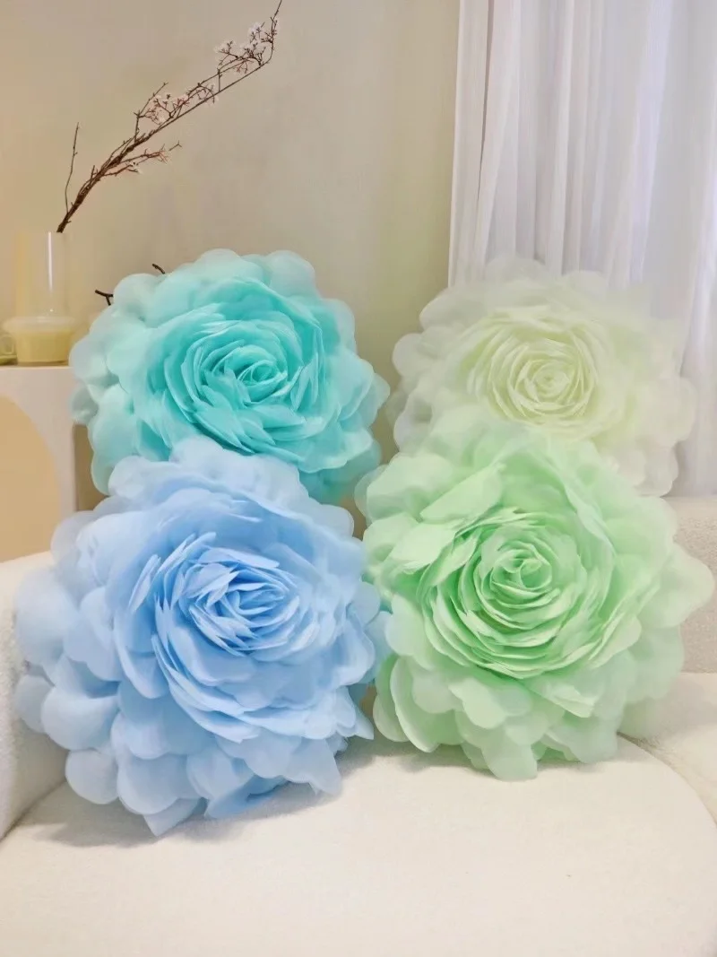 Handmade Flower Throw Pillow Cover, Monochromatic, Simple, Big, Organza, Fashion, New, Wholesale, MF639