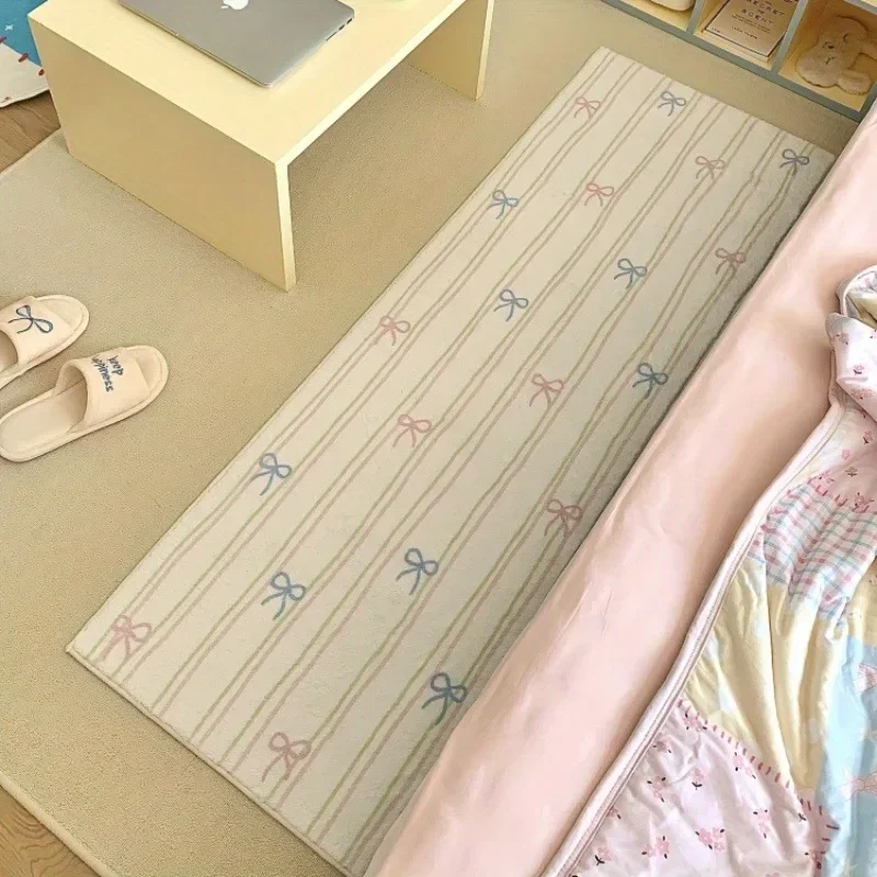 Soft Fluffy Bedside Long Strip Carpet Cute Bowknot Pattern Pad Bathroom Mat Doormat Home Decor Lovely Heart Bedroom Rug