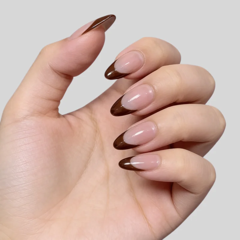 

30Pcs False Nails Simple Red-Brown French Style Sweet and Cute Press-On Nails—Perfect as a Gift for Girls and Friends